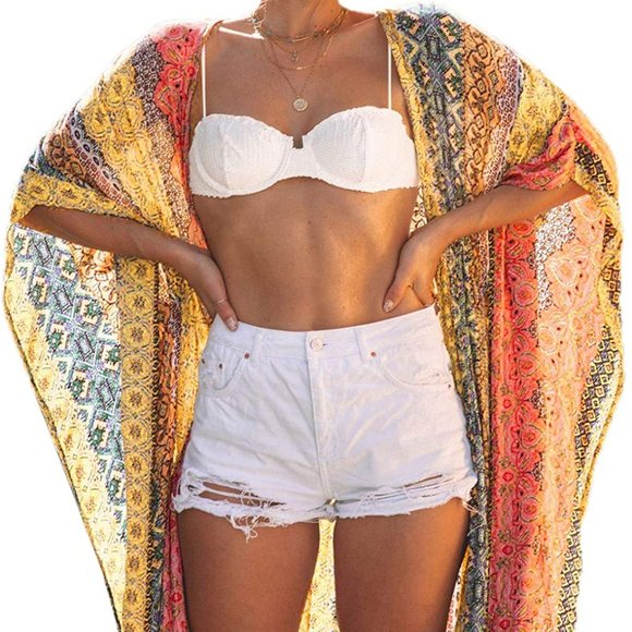 Cover Up Robe Sheer Chiffon Cardigan Multi Color - Picture 5 of 7